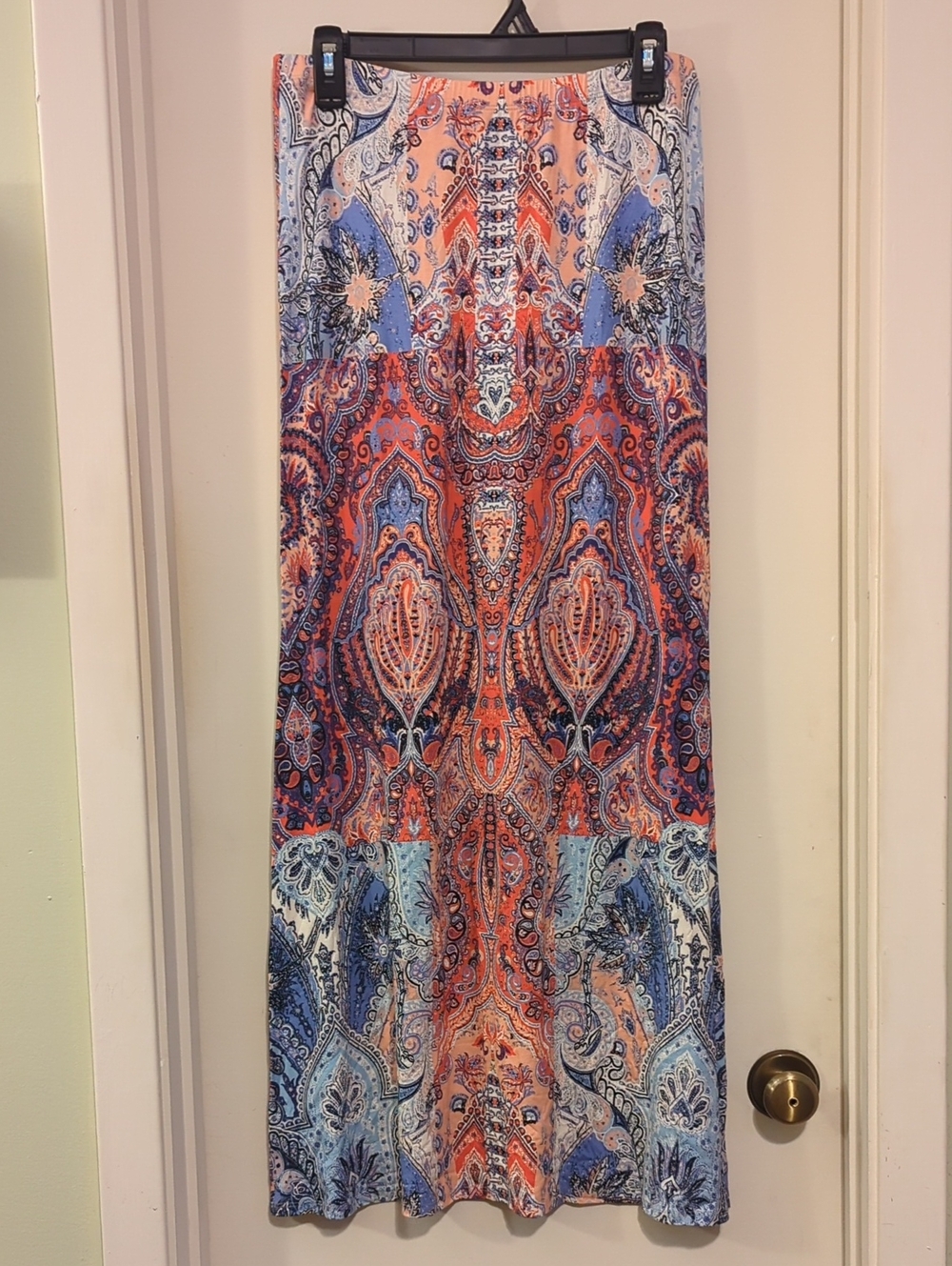 Karen Kane Coral and Blue Paisley Maxi Skirt